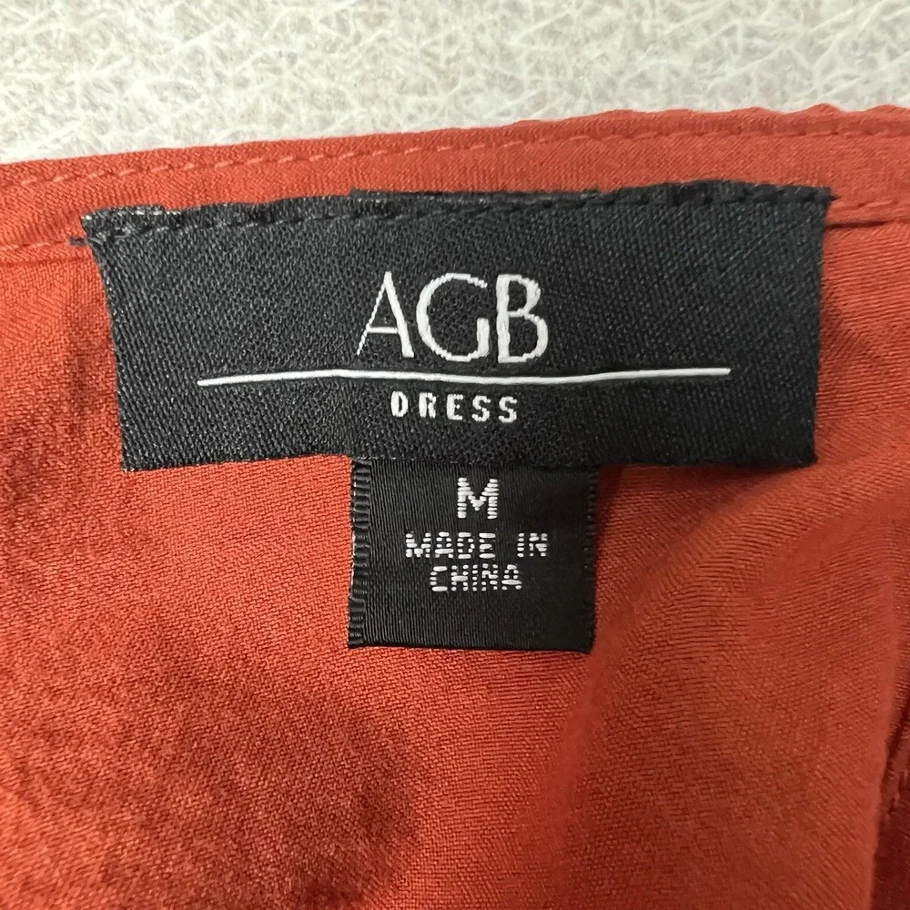 AGB Dress Sz M Burnt-Orange Ruffled Cap‎ Slvs V-Neck CottageCore Women's Medium